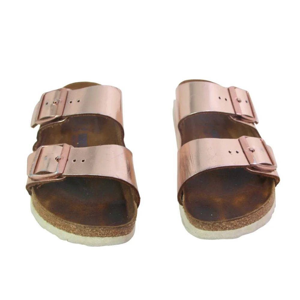 Birkenstock GOLD PINK GENUINE LEATHER WEDGE OPEN TOE SANDALS MULES SHOES Sz 37